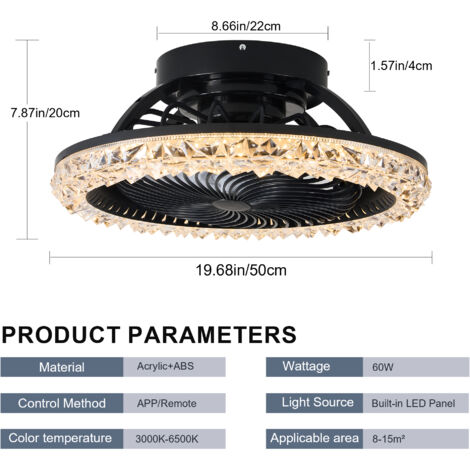 Ganeed Ceiling Fans with Lights,Black Ceiling Fan with LED Light,60W Modern Dimmable Ceiling Fan,Adjustable Wind Speed with Remote Control, 360° Rotating Ceiling Fan for Living Room,Bedroom