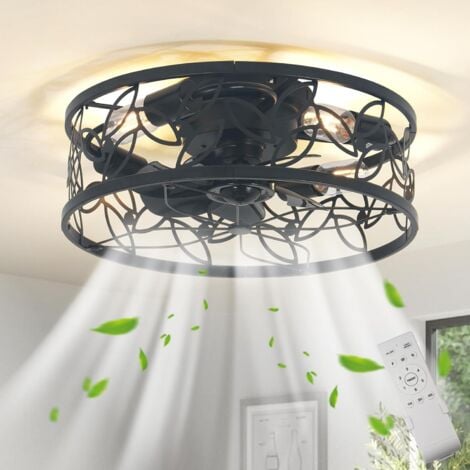 Ganeed Ceiling Light Fan with Remote Control 50cm Metal Fan for Bedroom Flush Mount Modern Decor Light Fan E27 Lamps Black 4 Light