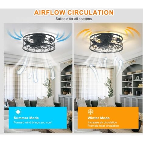 Ganeed Ceiling Light Fan with Remote Control 50cm Metal Fan for Bedroom Flush Mount Modern Decor Light Fan E27 Lamps Black 4 Light