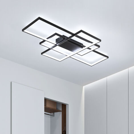Modern LED Ceiling Lights, Black Dimmable Rectangular Chandelier 68W Flush Mount Ceiling Lamp with Remote 3 Squares Ceiling Light Fixtures for Living Dining Room Bedroom Kitchen, 41.3in