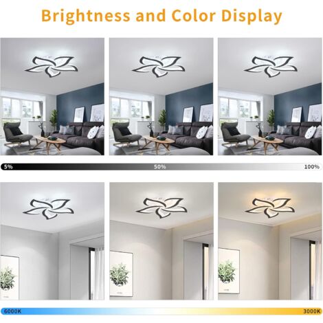Modern Ceiling Light,Black LED Dimmable Ceiling Lights Chanceliers,5 Petals Flush Mount Ceiling Lamp Light Fixtures for Living Room Bedroom Dining Room Hallway Office Kitchen(48W)