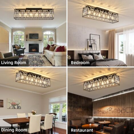 Ganeed Modern Crystal Chandeliers Ceiling Light, 6 Lights Black Chandeliers Ceiling Lights Fixture, Classical Rectangle Chandeliers for Living Room Kitchen Hallway Island Bar, E27