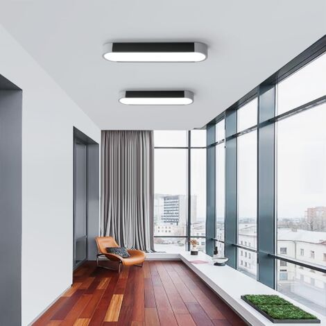 Ganeed Modern Linear Ceiling Light Acrylic LED Ceiling Lamp 19.7in Semi Flush Mount Wraparound Shape Lighting Fixture for Hallway Kitchen Dining Room Closet(39W/6500K/Black&Gray)