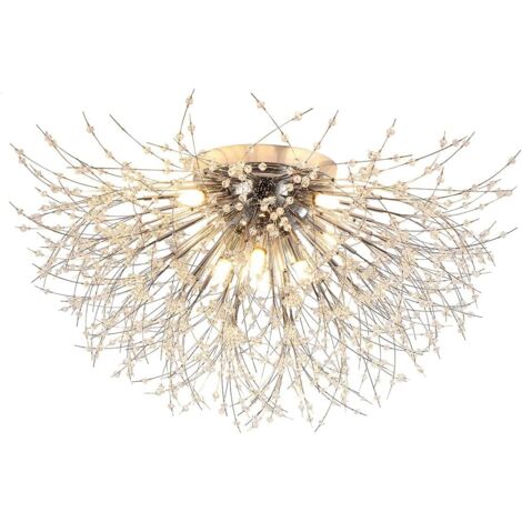 Modern Firework Chandeliers,8 G9 Lights Dandelion Ceiling Lamp Semi Flush Mount Crystal Fixtures Ceiling Lighting LED Pendant Light Fixtures for Living Room Dining Room Bedroom Without Bulb
