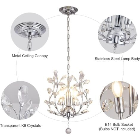 Ganeed Chandeliers Ceiling Light K9 Crystal Modern Pendant Light Fitting for Bedroom Dining Room Hallway Kitchen Lounge Landing Silver 3 Lights