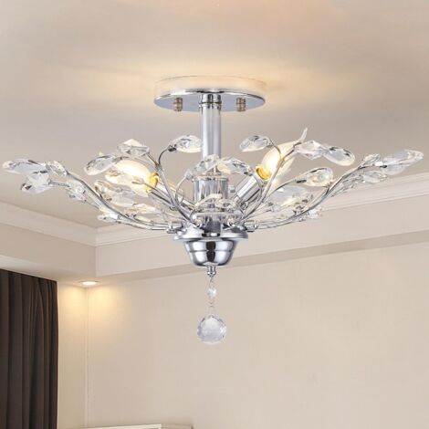 Ganeed Vintage K9 Clear Crystal Chandeliers Ceiling Lighting Pendant Lighting Flush Mounted Fixture for Living Room Dinning Room Restaurant Porch Hallway Silver 4 Lights (1/5)