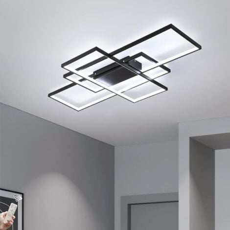 Ganeed Dimmable Ceiling Light, 110cm Flush Mounted Ceiling Light Remote Control Modern Chandelier, 70W Square Acrylic Near Ceiling Light for Bedroom Living Room, Black