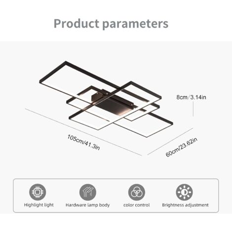 Ganeed Dimmable Ceiling Light, 110cm Flush Mounted Ceiling Light Remote Control Modern Chandelier, 70W Square Acrylic Near Ceiling Light for Bedroom Living Room, Black