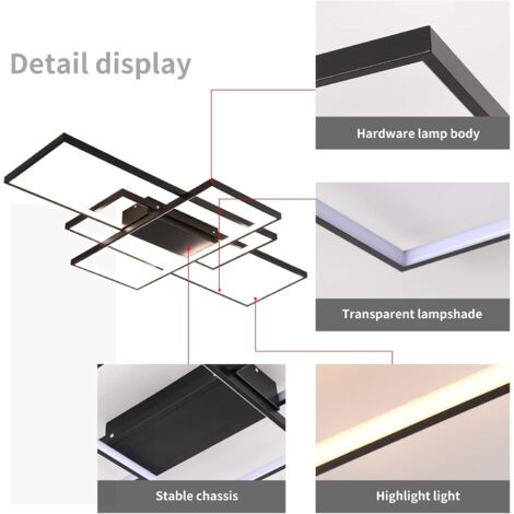 Ganeed Dimmable Ceiling Light, 110cm Flush Mounted Ceiling Light Remote Control Modern Chandelier, 70W Square Acrylic Near Ceiling Light for Bedroom Living Room, Black