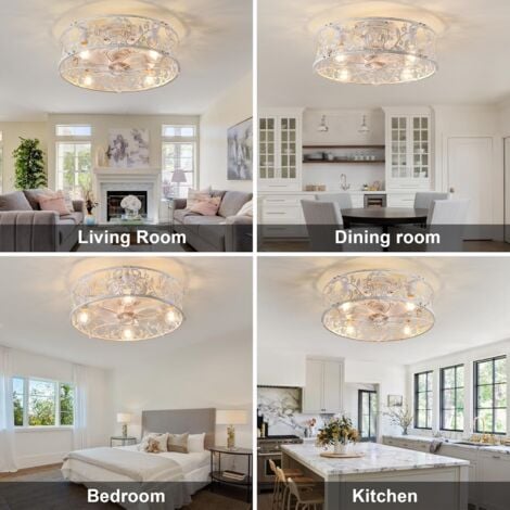 Ganeed Ceiling Fans with Lights Industrial Style Farmhouse Ceiling Fan 50cm Metal Caged Lighting E27 Flush Mount with Remote Control White 4 Lights