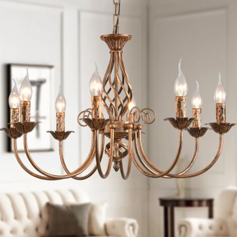 Ganeed 8 Lights French Country Chandelier, Bronze Chandelier, Metal Pendant Chandelier, Pendant Lamp for Island Kitchen Farmhouse, Dining Room, Foyer