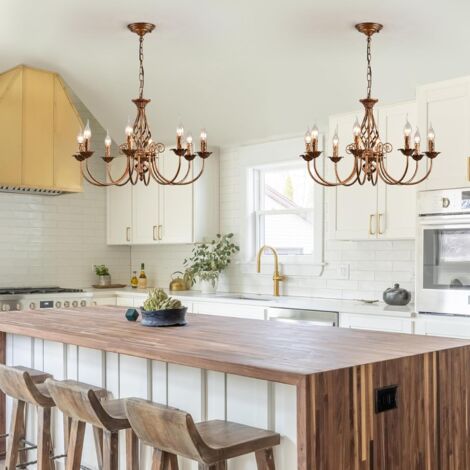 Ganeed 8 Lights French Country Chandelier, Bronze Chandelier, Metal Pendant Chandelier, Pendant Lamp for Island Kitchen Farmhouse, Dining Room, Foyer
