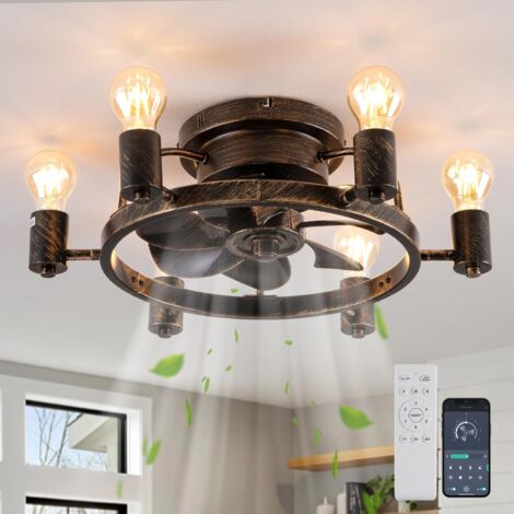 Ganeed Ceiling Fans with Lights and Remote 52cm Low Profile Flush Mount Ceiling Fan Farmhouse Rustic Industrial Fan Light Fixtures E27 for Bedroom Kitchen White 6 Lights (1/5)