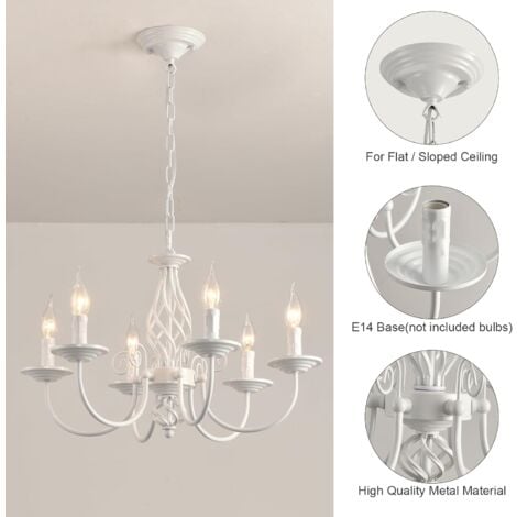 Ganeed French Country Chandeliers, 6 Light Vintage White Chandeliers Ceiling Light, Rustic Pendant Chandelier, Height Adjustable Farmhouse Pendant Light Fixture for Kitchen Dining Room Living Room