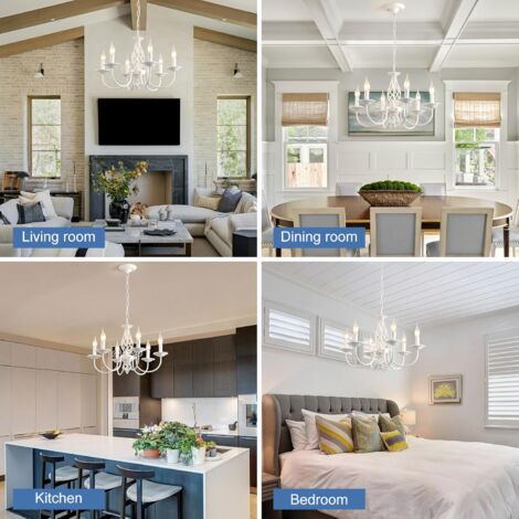 Ganeed French Country Chandeliers, 6 Light Vintage White Chandeliers Ceiling Light, Rustic Pendant Chandelier, Height Adjustable Farmhouse Pendant Light Fixture for Kitchen Dining Room Living Room