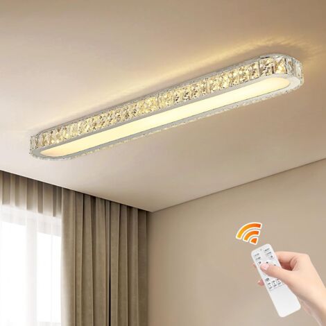 Ganeed Dimmable LED Ceiling Light 39.4'' Kitchen Lighting Fixtures Ceiling Modern Luxury Crystal Ceiling Light with Remote Chrome Long Ceiling Light Fixture for Kitchen Dining Room Hallway,48W