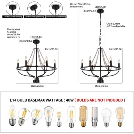 Ganeed Black Wagon Wheel Chandelier, 6-Light Vintage Chandeliers with Wood Beaded, Round Farmhouse Adjustable Height Hanging Pendant Light Fixtures for Dining Room Kitchen Island Living Room