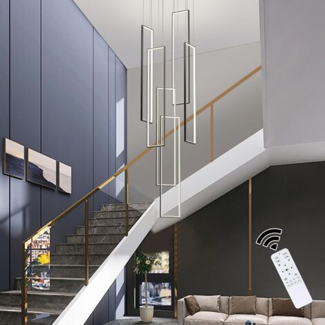 Ganeed Modern Dimmable Chandelier, 6 Lights Rectangle Led High Ceiling Chandeliers with Remote Control, Black Large Staircase Pendant Light Fixture for Foyer Entryway (1/5)
