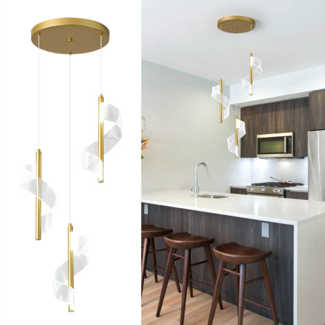 Ganeed Pendant Lights Kitchen Island 3-Light, 6000K Modern Kitchen Island Lights Ceiling Lighting Fixtures with Crystal Bubble, Integrated LED Cold White Hanging Light Dining Room Light Brushed Gold (1/5)