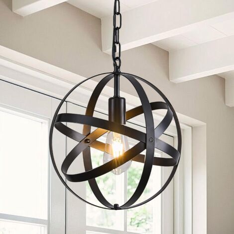 Ganeed Pendant Light Industrial Globe Farmhouse Lighting Vintage Chandelier Spherical Hanging Ceiling Fixture for Kitchen Island Dining Table E27 Black 1 Light (1/5)
