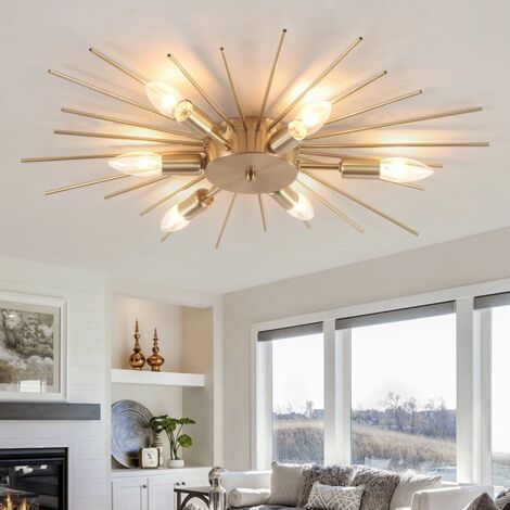 Ganeed 6-Lights Sputnik Light Fixture Flush Mount Gold Ceiling Lights Modern Firework Metal Ceiling Lighting Chandelier Ceiling Lamp for Farmhouse Dining Room Bedroom Hallway Living Room, E14