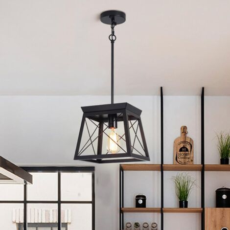 Ganeed Farmhouse Pendant Light Metal Cage Rustic Lantern Chandelier Adjustable Height Hanging Light Fixture for Kitchen Island Dining Room Bedroom Foyer E27 Black 1 Light (1/5)