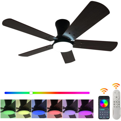 Ganeed Ceiling Fans with Lights and Remote, 42 Inch Black Ceiling Fan with Light Flush Mount RGB LED Dimmable, Noiseless Modern Fan Light for Bedroom Kitchen Dining Room (1/5)