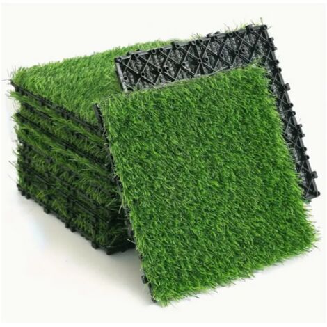 36 Pack Interlocking Artificial Grass Tiles, 12"X12" Artificial Lawn Deck Flooring For Patio, Balcony, Backyard, Green Turf Carpet For Outdoor & Indoor Use