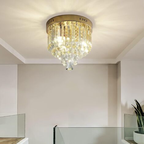 Ganeed Modern Mini Gold K9 Crystal Ceiling Light, Small 3-Lights Semi Flush Mount Chandeliers Hanging Lamp Pendant Lighting Fixture for Dining Living Room Kitchen Island Hallway (E14 Bulb Excluded) (1/5)