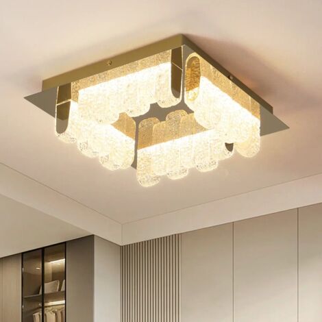 4-Light LED Acrylic Flush Mount Ceiling Lamp, 32cm Square Gold Ceiling Light for Living Room, Closet & Entryway (1/5)