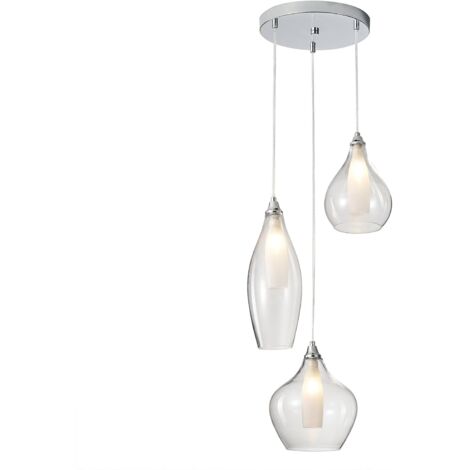 Modern 3-Light Pendant Chandelier with Teardrop Glass Shades, Adjustable Hanging Ceiling Light for Living Room, Kitchen Island Bedroom - Clear/Sandblasted Globe Design