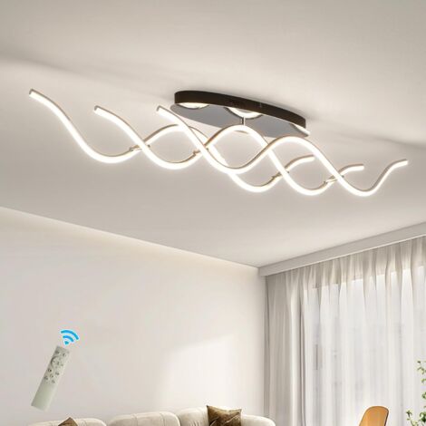 Modern LED Ceiling Light 40.55" Dimmable LED Chandelier Flush Mount Ceiling Lights, Remote Control Wave Linear Light Fixture for Kitchen Living Room Dining Room Bedroom,48W (Chrome) (1/5)