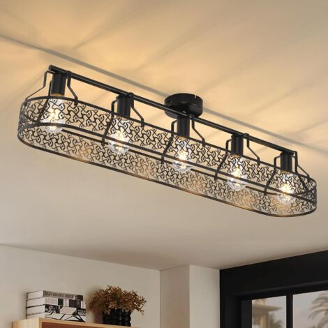 5-Light Black Dining Room Light Fixture, Farmhouse Flush Mount Ceiling Light, Industrial Kitchen Light Fixtures Ceiling Mount for Living Room Bedroom Cafe (1/5)