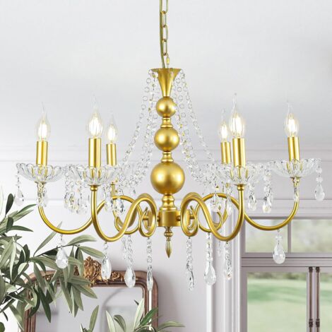 French Country Chandeliers,6 Light Vintage Gold Chandeliers Ceiling Light,Rustic Pendant Chandelier,Height Adjustable Farmhouse Pendant Light Fixture for Kitchen Dining Room Living Room (1/5)