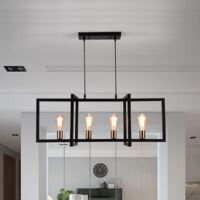 Ganeed Farmhouse Chandelier Matte Metal Modern Hanging Lamp Rustic Ceiling Light Black 4 Lights