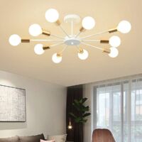 Flush Mount Ceiling Light,Modern White Chandeliers,10-Light E27 Base Industrial Semi Ceiling Pendant Lights Fixture for Bedroom Living Room Kitchen Farmhouse Art Exhibition Hall