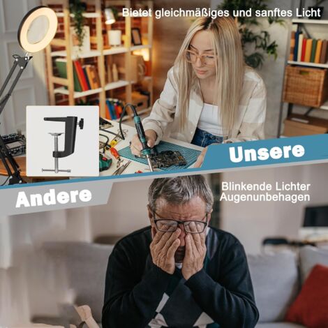 Loupe 10 x avec lumière et support, loupe avec lumière, 3 modes de couleurs en continu, 10 niveaux d'intensité variable, lampe de bureau LED pour le travail, la couture, le bricolage, cadeau