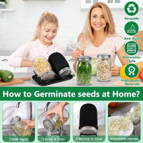 2 Couvercles De Germination Pour Bocaux Mason - Filtre Inox Et Support Intégré Pour Faire Pousser Des Graines Facilement