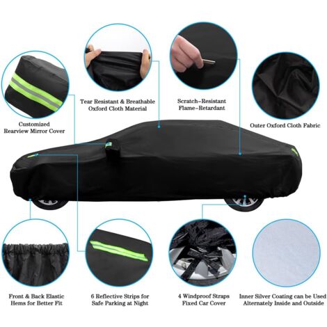 Bâche Voiture Exterieur Housse de Protection PEVA Couverture Imperméable Auto, Ouverte Latérale pour Cabine, Doublure en Coton Respirant, Anti UV Neige Poussière pour Berline 480x175x150cm