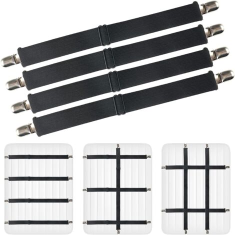 Kit De 4 Tendeurs De Drap-housse Avec Clips - Fixation Facile, Maintien Anti-glisse Pour Tous Matelas - Blanc Transparent