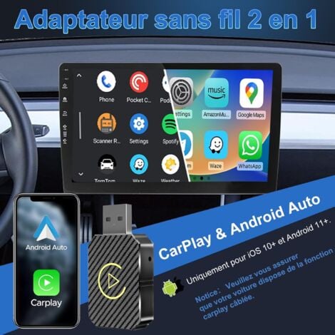 Adaptateur Android Auto sans Fil & Carplay sans Fil, 2 en 1 Pour Adaptateur Sans fil Car play Voiture et Android Auto, Compatible avec Les Voitures à partir de 2016 et Phone iOS 10+,Android 11+