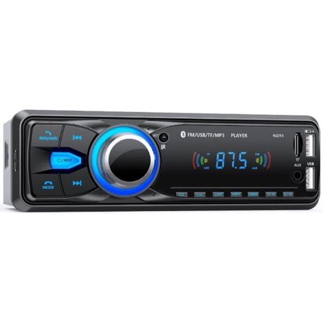 Autoradio Bluetooth Main Libre 5.0, FM Poste Radio Voiture Bluetooth, Autoradio 1 Din pour 9-12V Voiture Supporte 2 USB/AUX/SD/TF/MP3, Supporte iOS/Android