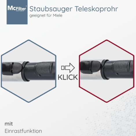 Tube télescopique adapté à tous les aspirateurs Miele (par ex. S2, S4, S5, S6, S8, C1, C2, C3) en acier inoxydable, avec fonction de clic
