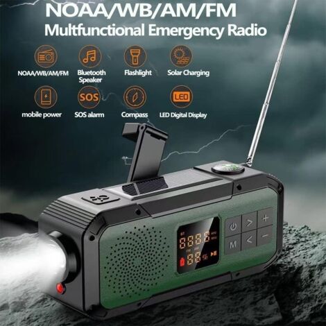 Radio Solaire D'urgence à Manivelle - AM/FM/NOAA, Batterie 5000mAh, Lampe Torche, étanche IPX3 - Orange