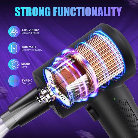 Souffleur Air Comprimé, Dépoussiérants Puissants électrique, Air Comprimé Duster,6000 mAh Batterie Plumeau à air électrique pour PC Duster pour Nettoyage PC, Maison pour Animaux domestiques