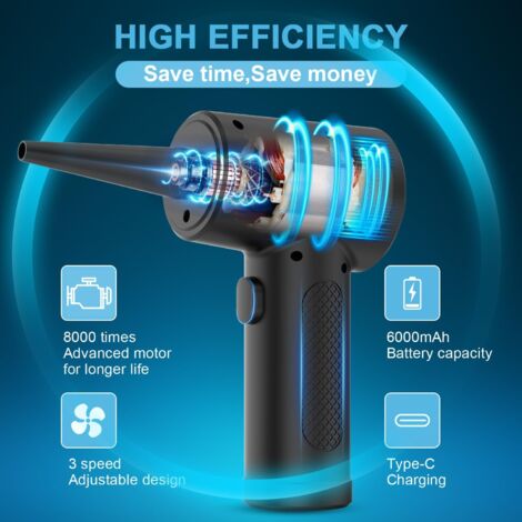 Souffleur Air Comprimé, Souffleur PC, Dépoussiérants Puissants électrique, Air Comprimé Duster,Plumeau à air électrique pour PC Duster avec Lumière LED pour Nettoyage PC, Maison
