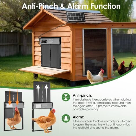 Porte Automatique Pour Poulailler Solaire – Aluminium, Télécommande, Minuterie, étanche IP45 – Pour Poules Et Canards