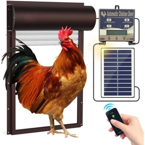 Okkobi Porte Automatique Poulailler Solaire - Ecran LCD - Télécommande, Capteur De Lumière Et Minuterie - Sécurité Et Tranquillité D'esprit : Fonction Anti Pincement - Protection 5 Ans