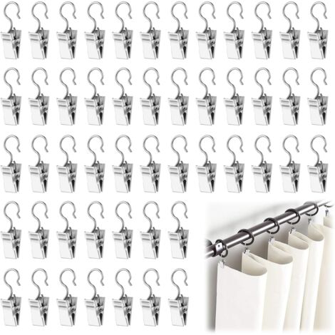 Lot de 100 pinces à rideau avec crochets - En acier inoxydable - Pour rideaux, photos, chambre à coucher Lot de 100 pinces à rideau avec crochets - En acier inoxydable - Pour rideaux, photos, chambre à coucher
