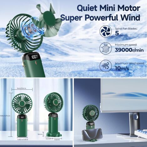 Ventilateur Portable USB Refluxe 4200mAh - 5 Vitesses - Pliable 90° - Écran LED - Rose